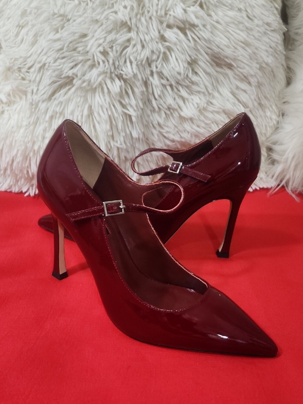 Tony Bianco Ace Bordeaux Patent Burgundy Pointed Mary Jane Heels